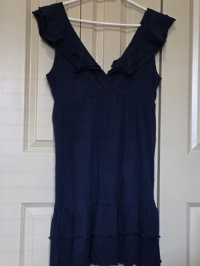 mark. Navy Ruffle V-Neck Mini Dress
